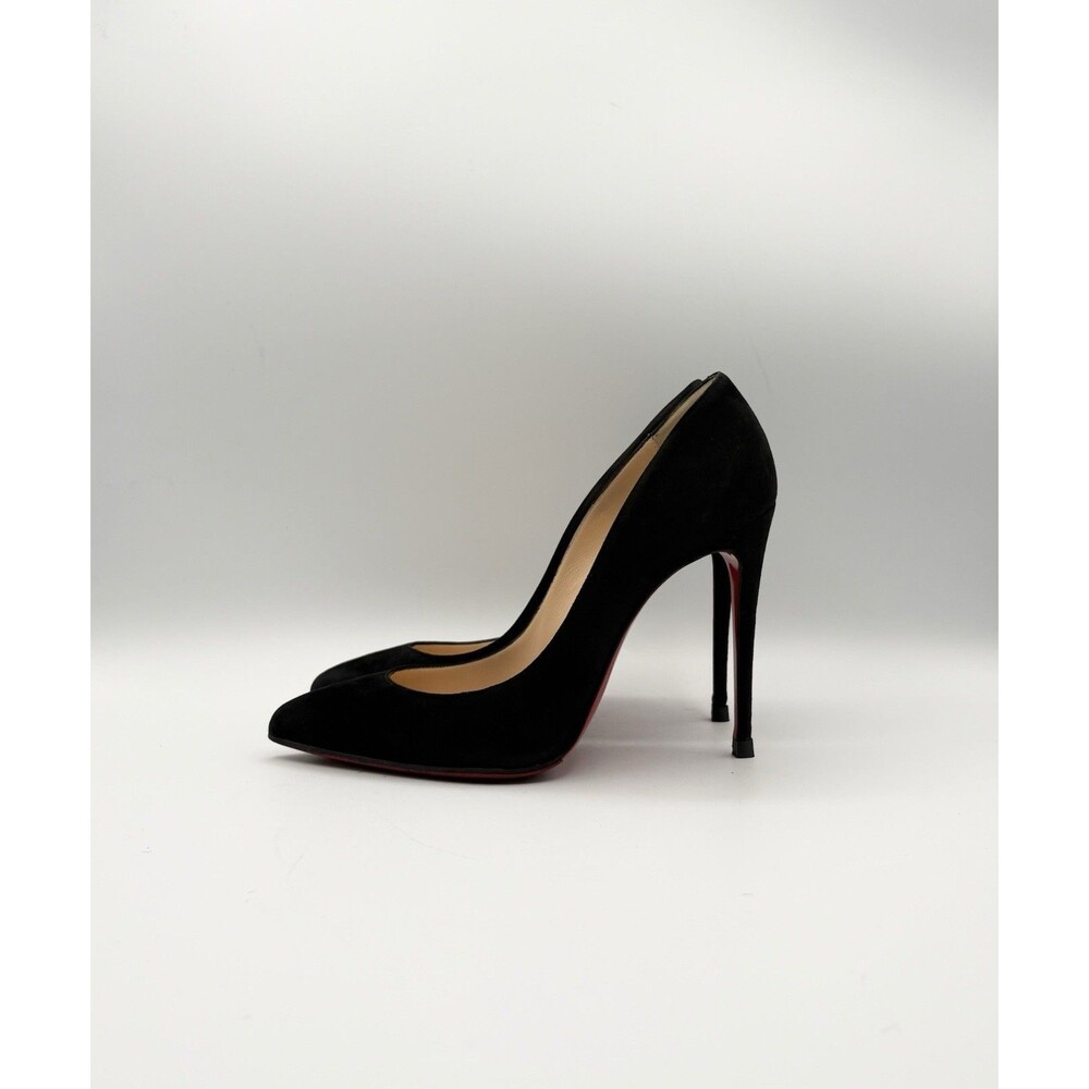 Christian Louboutin Black Suede Pigalle Pointed Toe Stiletto Heels Size EU 37.5 - Picture 2 of 10
